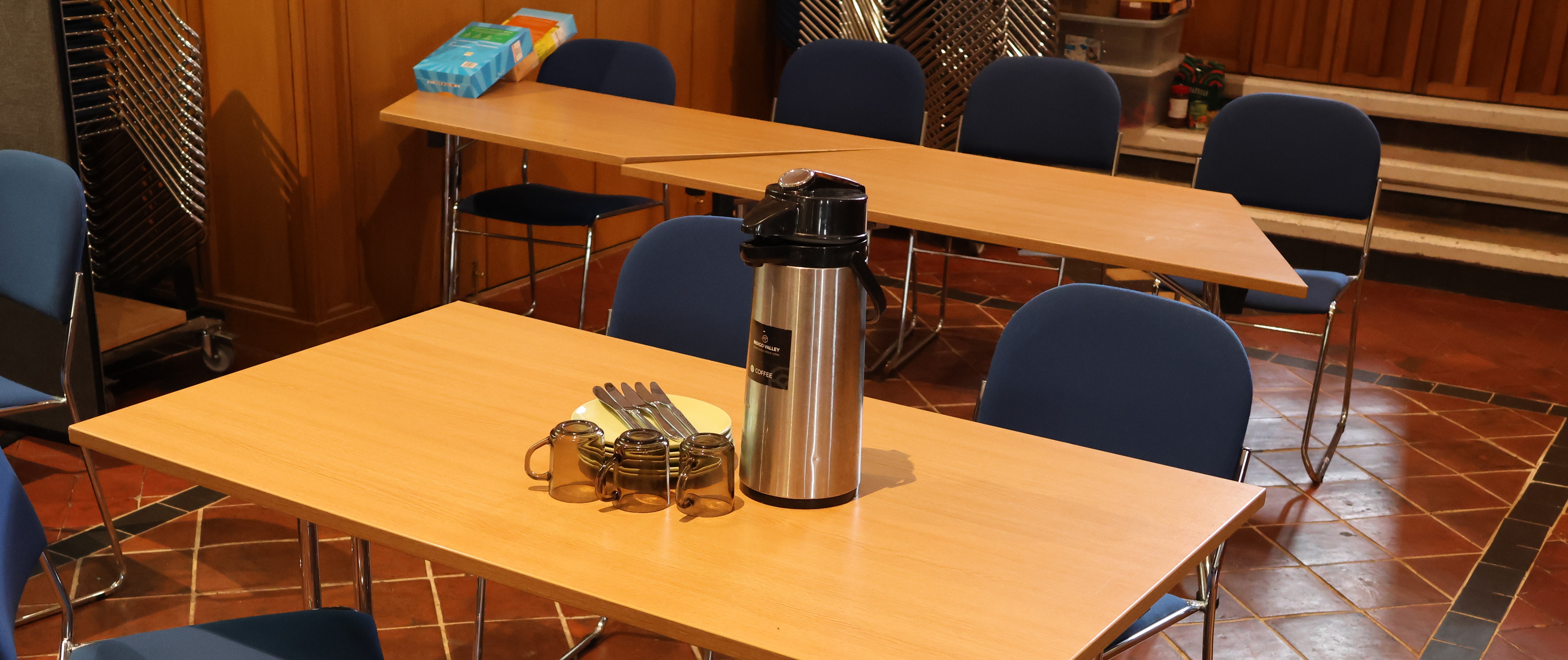 Coffee and seating prepared inside St Margaret’s Church