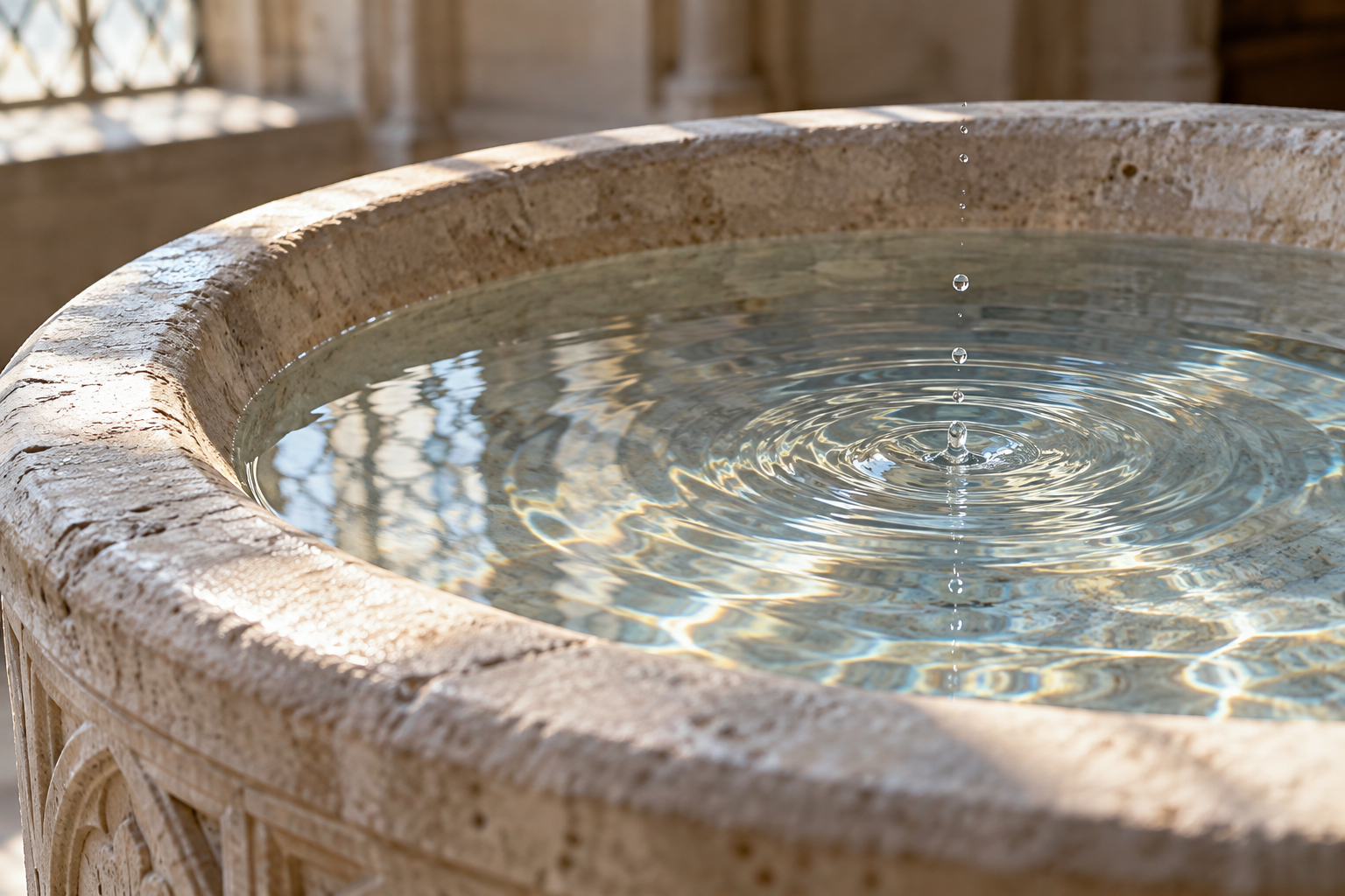 Clear water in a stone baptismal font