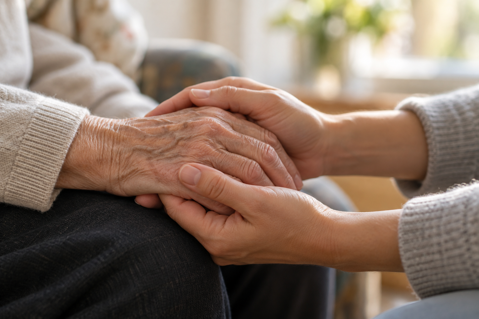 Hands held in a gentle gesture of support