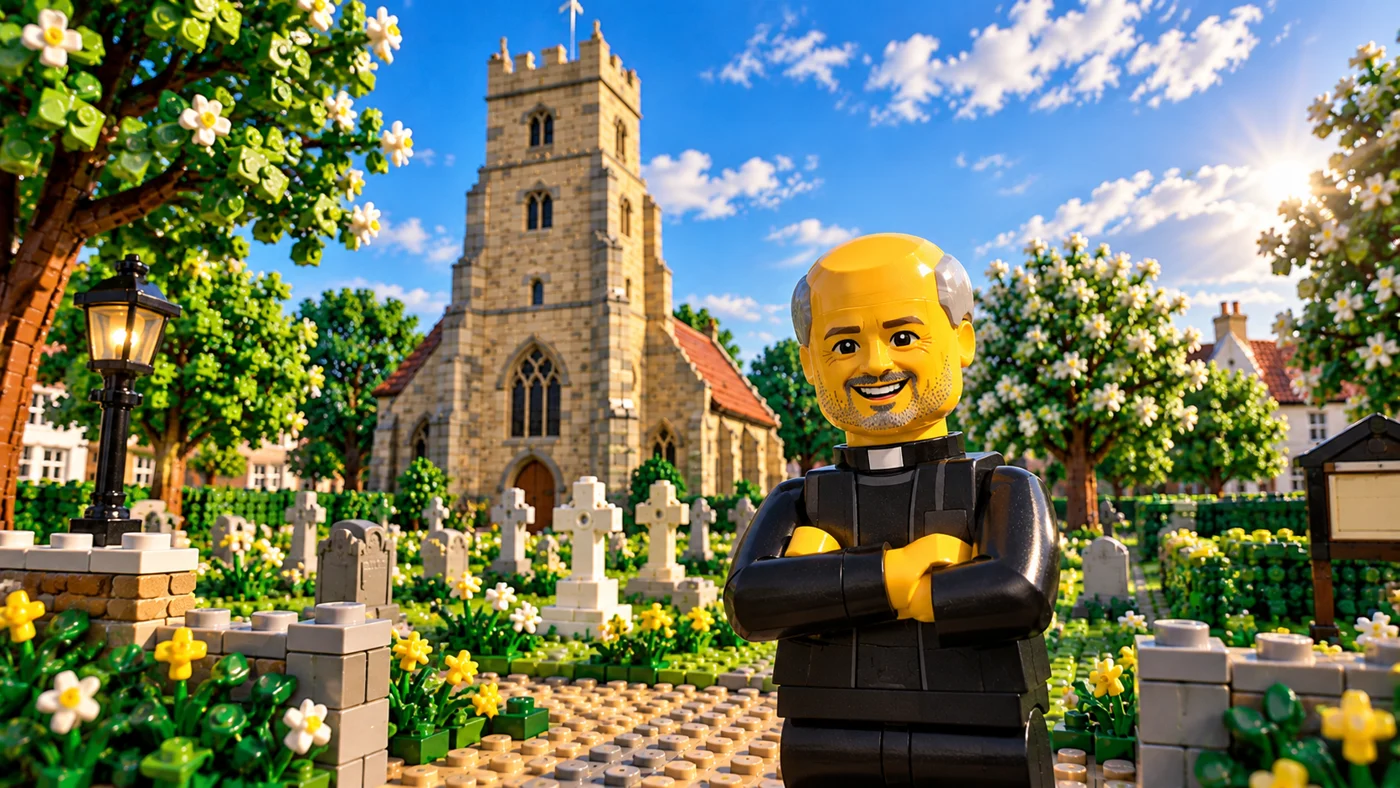Brick-style illustration of Rev Nathan Ward at St Margaret’s