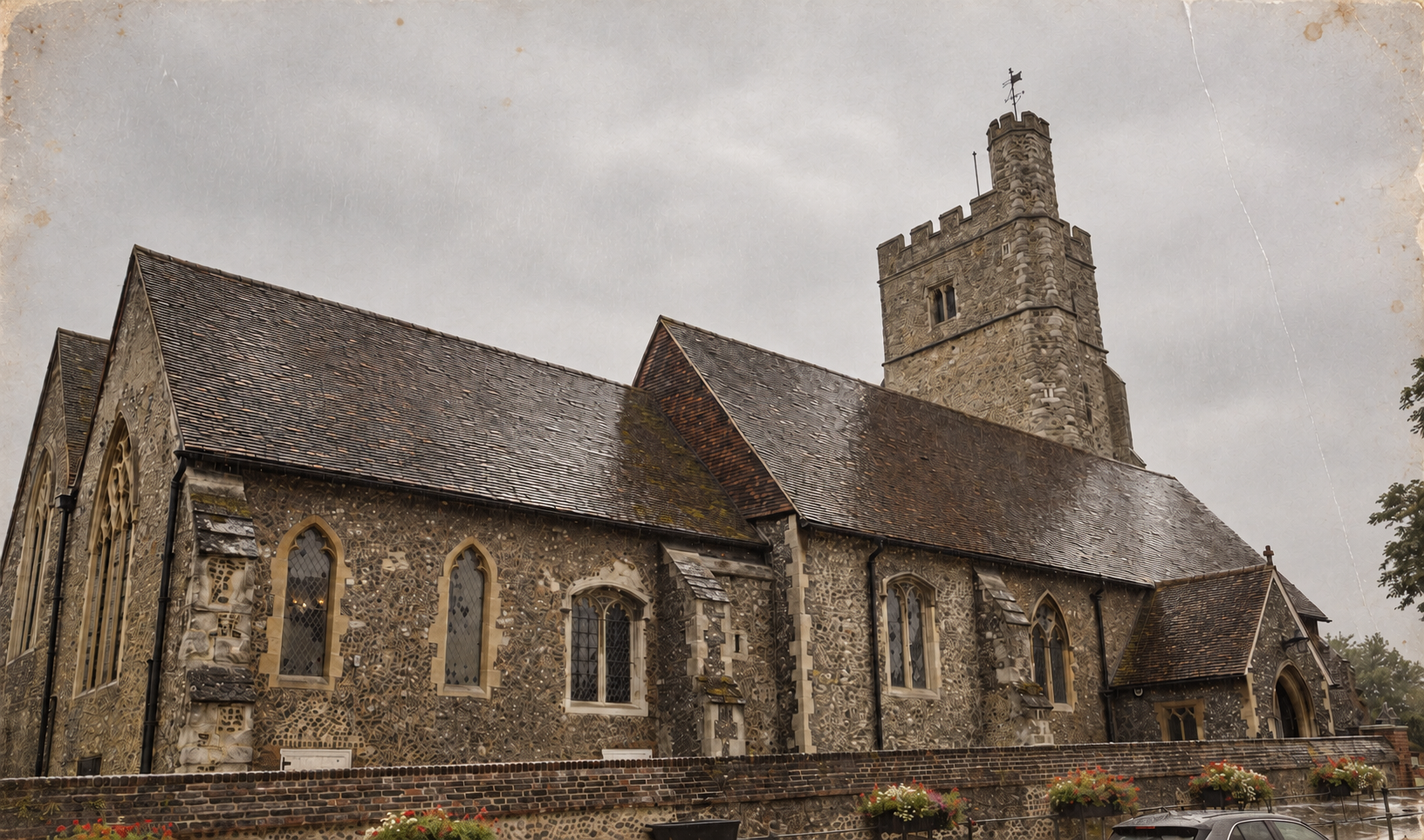 St Margaret’s Church in the rain, with a weathered photographic finish